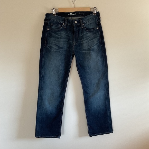 7 for all Mankind Slimmy Jeans Womens size 30 Blue Whiskered Stretch Pockets New